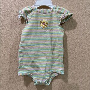 VINTAGE Okie Dokie Pastel Striped Bodysuit with Flower